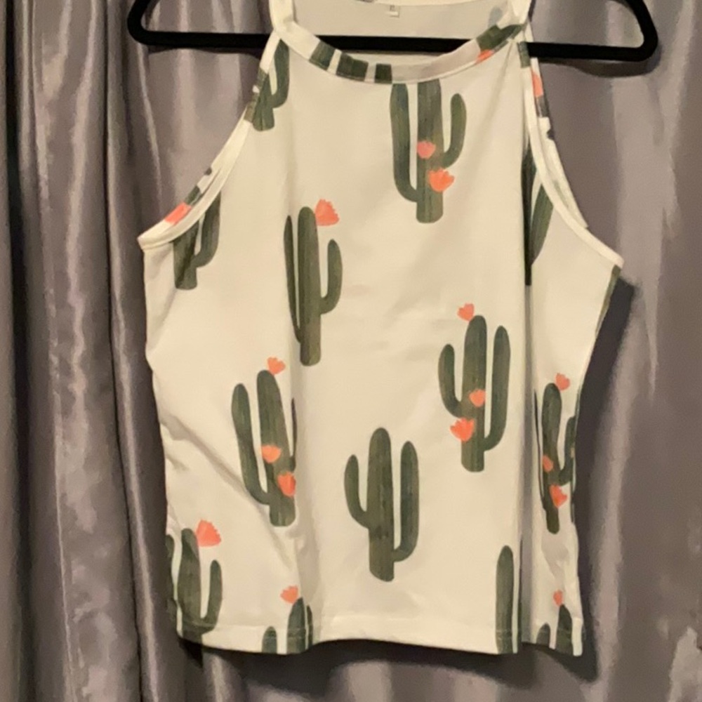 Source Unknown Cream and White Fitted Crop Tank Top